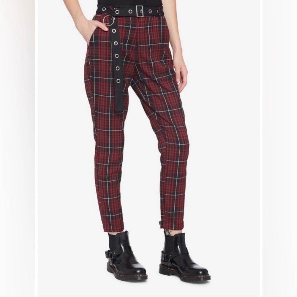 Hot Topic Merlot Plaid Grommet Belt Pants